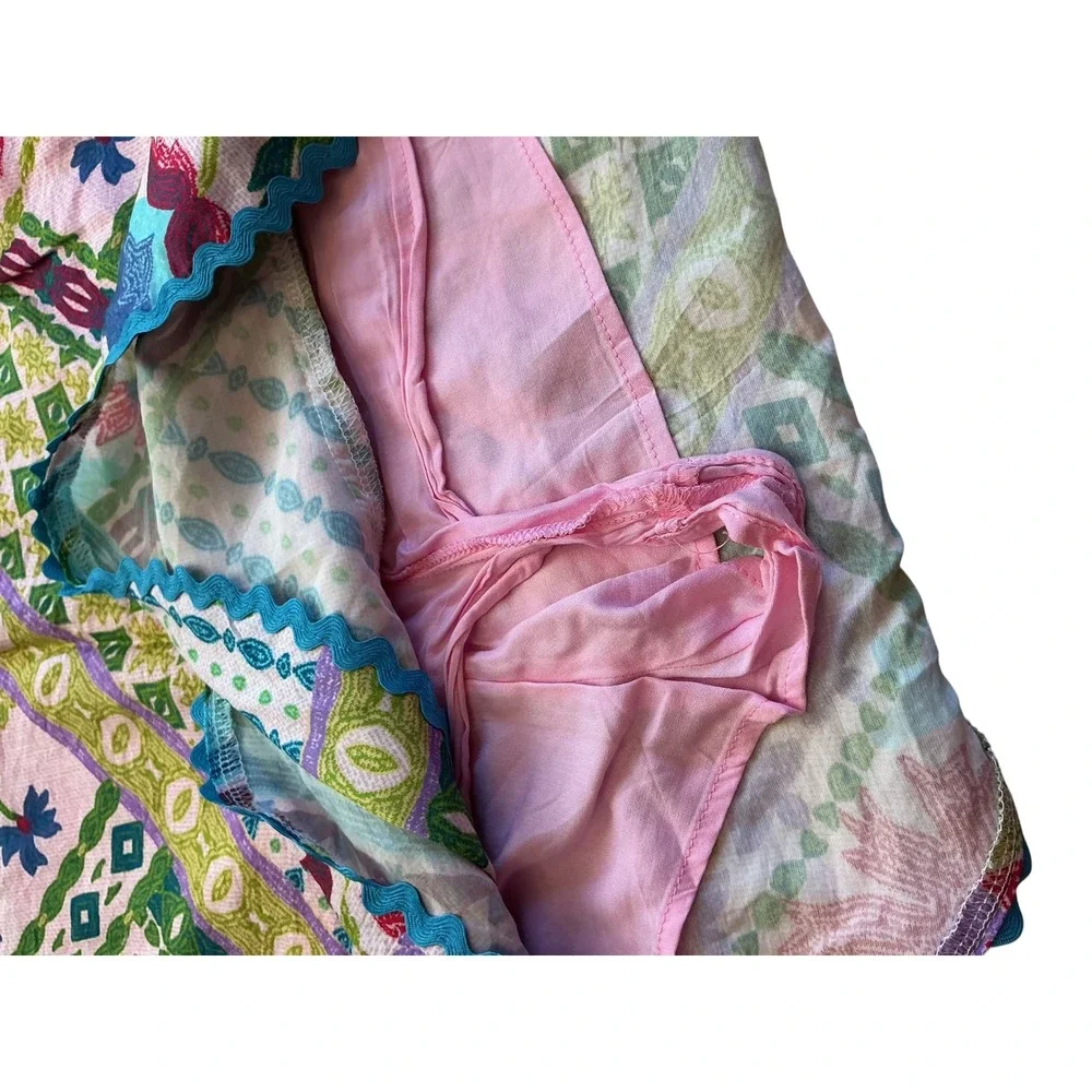 HerringStones Floral Patchwork 2 Piece Set Pink Blue Rickrack Ruffle‎ Skirt L